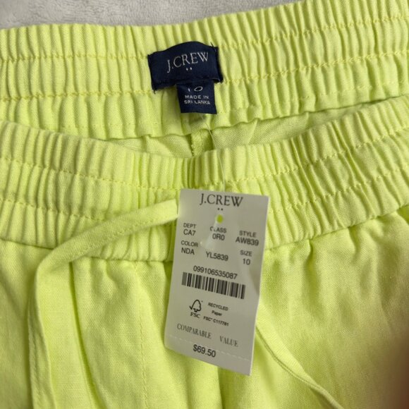 J.Crew Womens Neon Green Drawstring Elastic Waist Pants Size 10 Linen pockets - Picture 3 of 10